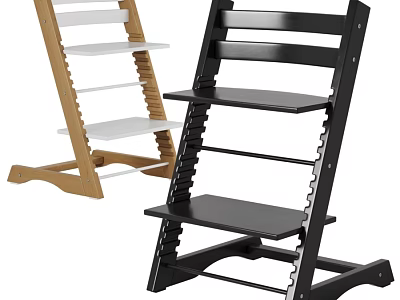 Wooden And Black Multi Tier Ladder Shelves Set For Home Storage Decor 3d model