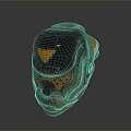 Tactical Weapon Helmet With Black Orange Accents Green Lights And Mechanical Design