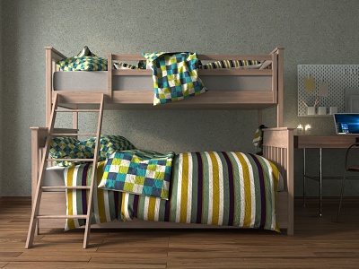 Solid wood bunk bed for children model