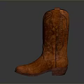 Brown Leather Knee High Boots With Floral Engraved Patterns For Daily Wear