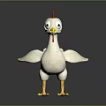 White Chicken Toy With Red Comb Yellow Beak And Yellow Feet On Dark Background