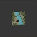Rural Scene 3D Model With Blue River Green Trees Wooden Bridge And Small Cabin
