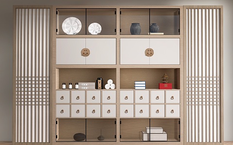 New Chinese Style Tea Cabinet Tea Room Background Wall Tea Set Display Cabinet Tea Room Cabinet Display Cabinet 3d model