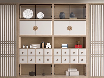 New Chinese Style Tea Cabinet Tea Room Background Wall Tea Set Display Cabinet Tea Room Cabinet Display Cabinet 3d model