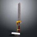 Large Metal Saw Weapon With Sharp Blade Yellow Accents Red Handle And White Base