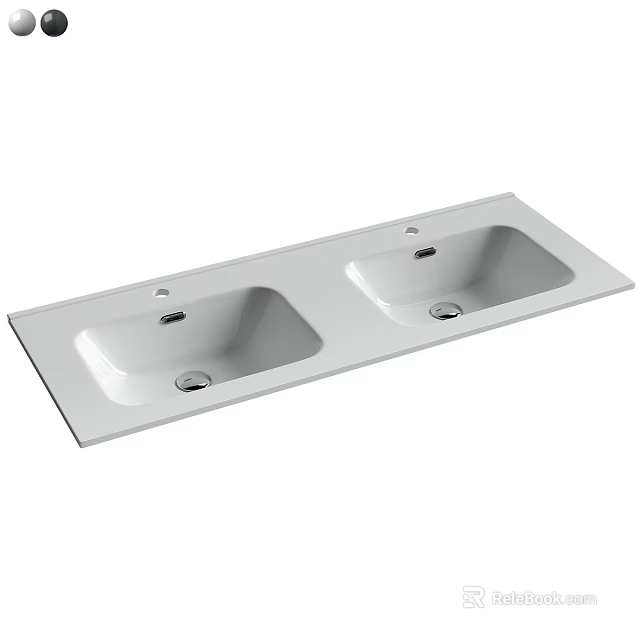 White Double Washbasin with Rectangular Shape and Smooth Surface for Modern Bathroom 3d model 