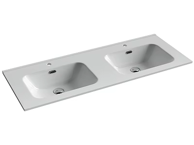 White Double Washbasin with Rectangular Shape and Smooth Surface for Modern Bathroom 3d model