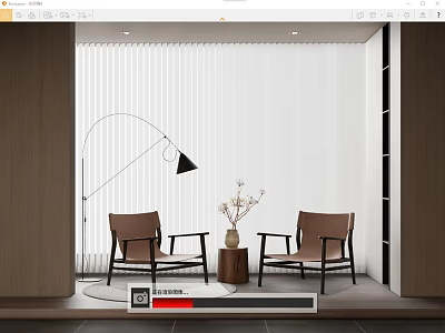 Two Modern Leisure Chairs with Floor Lamp and Vase in Minimalist Interior Setting 3d model