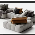 Modern Sectional Sofa With Modular Design Gray Upholstery Pillows And Blanket 3d model