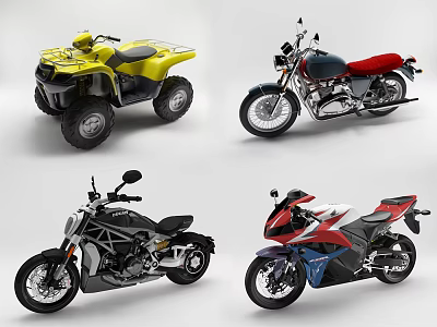 Various Motorcycle Models Featuring Yellow ATV Red Seat Black Sport And Blue Accents 3d model