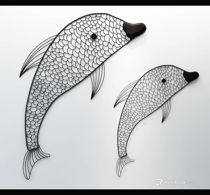 Dolphin Shaped Metal Wall Decor with Scaled Pattern for Modern Home Interior Decoration 3d model