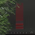 Red Layered Wall Decor On Dark Wooden Wall With Green Foliage Accents
