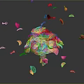 Pink and Red Roses Bouquet with Falling Petals and Green Leaves on Dark Background