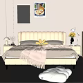 Bright Bedroom Interior With White Upholstered Bed Pink Blanket Stuffed Toys And Wall Art