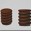 Modern Brown Round Top Stools With Layered Structure And Metal Bands Design 3d model