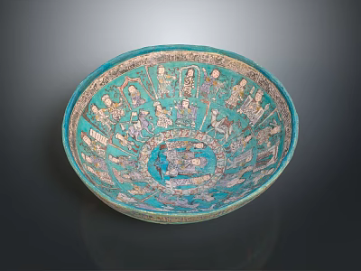 Traditional Turquoise Ceramic Bowl With Intricate Hand Painted Patterns For Home Decor 3d model