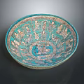 Traditional Turquoise Ceramic Bowl With Intricate Hand Painted Patterns For Home Decor