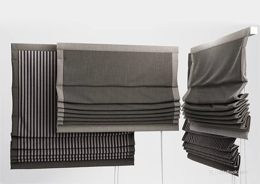 Gray Window Curtains Different Styles With Striped And Folded Designs For Modern Home Decor 3d model 