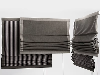 Gray Window Curtains Different Styles With Striped And Folded Designs For Modern Home Decor 3d model