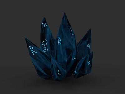 Blue Crystal Cluster Sculpture With Carved Glowing Symbols And Geometric Patterns 3d model