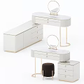 Modern White Dressing Table Interior Design With Gold Frame Round Mirror And Drawers 3d model
