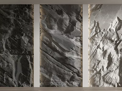 Modern Decorative Background Wall With Three Panel Stone Textures And Natural Patterns 3d model