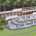 Decorative Feature Wall At Central Green With Palm Trees And Fountains