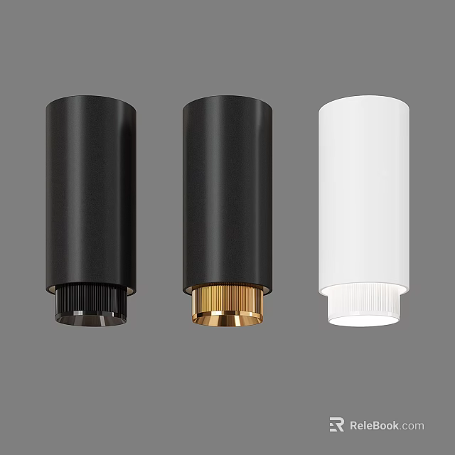 Modern Cylindrical Black Gold and White Downlights for Stylish Interior Lighting 3d model 
