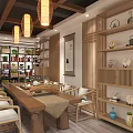 Modern Public Office Space Featuring Long Table Purple Flowers Black Office Chairs Bookshelves Green Plants