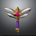 Fantasy Golden Weapon With Purple Handle Pink Star Gem And White Wing Structure
