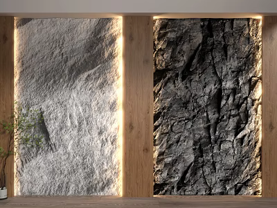 Textured Background Wall With Rock And Stone Textures Wooden Frames And Warm Lighting 3d model