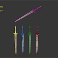 Medieval Swords Display With Floating And Four Standing Blades On Gray Background
