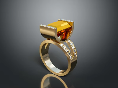 Elegant Modern Golden Ring With Orange Gemstone And Diamond Accents 3d model