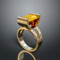 Elegant Modern Golden Ring With Orange Gemstone And Diamond Accents
