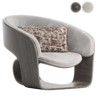 Modern Light Gray Upholstered Leisure Chair With Solid Wood Base And Patterned Decorative Pillow 3d model