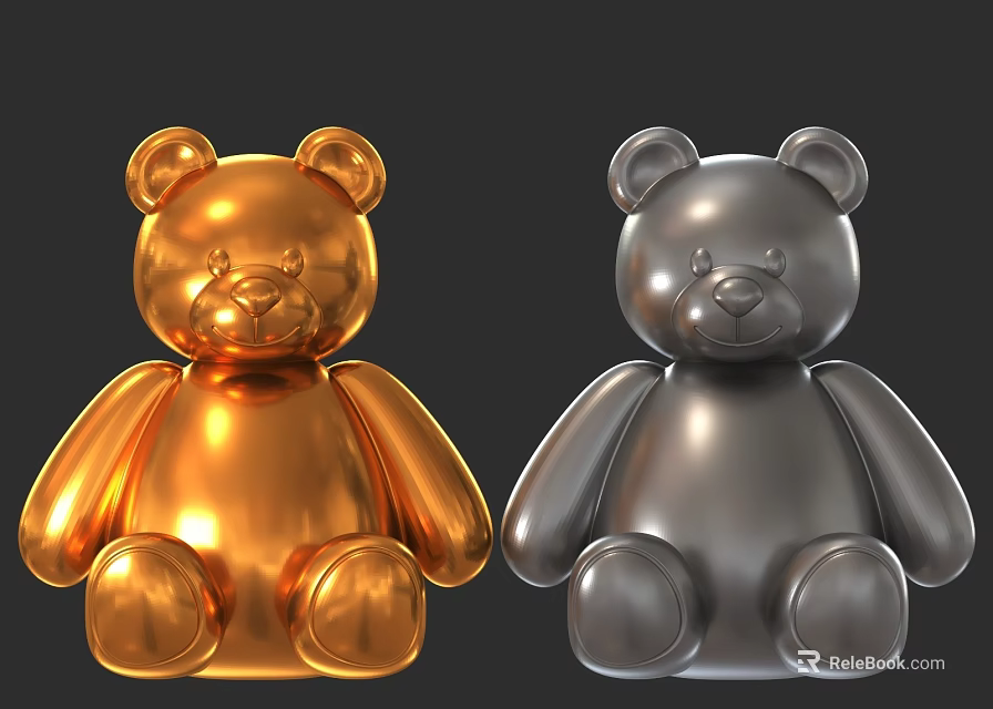 Shiny Gold And Silver Metallic Bear Sculptures Artistic Carving Design 3d model 