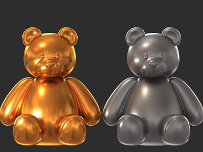 Shiny Gold And Silver Metallic Bear Sculptures Artistic Carving Design 3d model