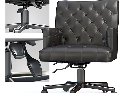 Black Leather Tufted Desk Chair Set With Adjustable Height Armrests And Caster Wheels 3d model