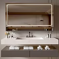 Modern Bathroom Vanity Cabinet With Lighted Mirror Marble Countertop Sink And Folded Towels