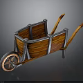 Vintage Wooden Wheelbarrow With Metal Frame And Orange Handles Single Wheel Design