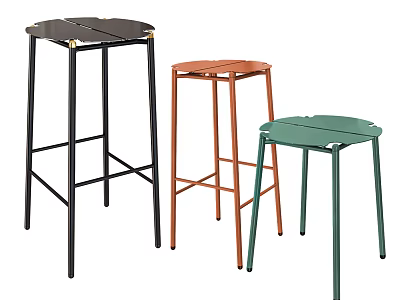 Modern Different Colored Bar Stools With Sleek Metal Frames And Round Seats 3d model