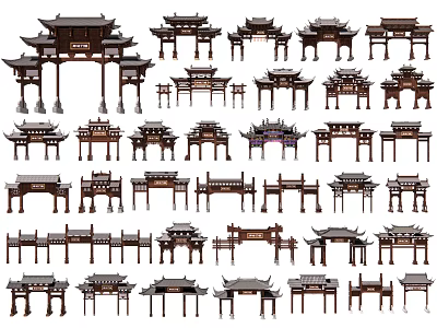 Traditional Chinese Archways With Various Historical Architectural Design And Style Elements 3d model