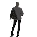 Woman Wearing Gray Jacket With Backpack Black Pants And High Heels Standing