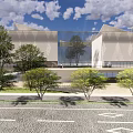 Modern Architectural Exterior With Geometric Roof Structures And Glass Facades