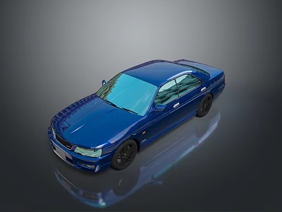 Blue Sedan 3D Render With Sporty Design Shiny Exterior And Black Wheels 3d model