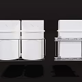 Sturdy White Containers Placed On Metal Rack For Home Storage Organization