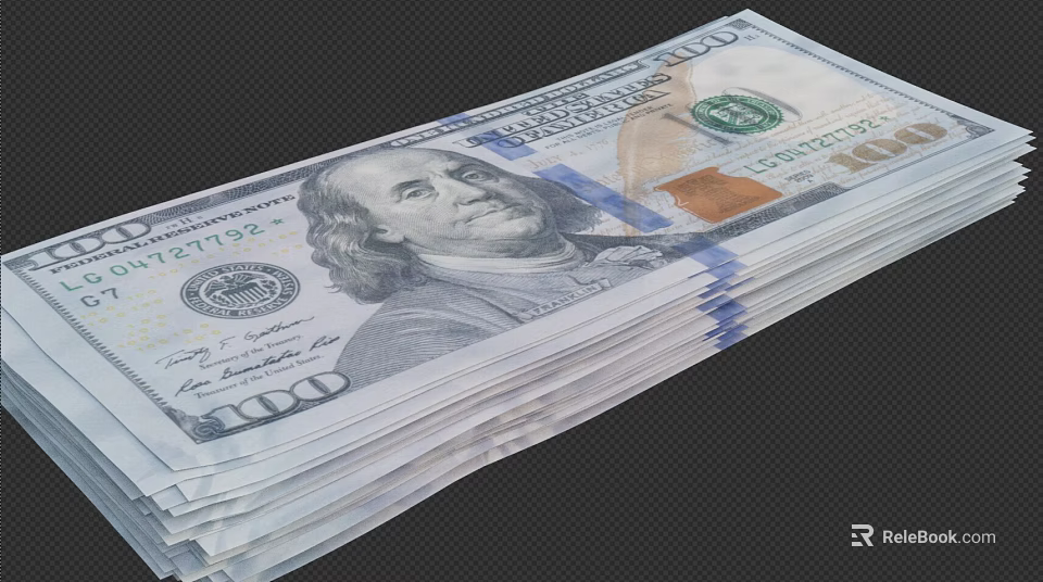 Stack of US Hundred Dollar Bills Cash Money Close Up View 3d model 