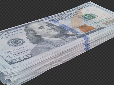 Stack of US Hundred Dollar Bills Cash Money Close Up View 3d model