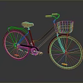 Classic Black Bicycle With Orange Seat Handlebars Front Basket And Wheel Reflectors