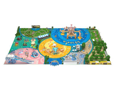 DinoCity Themed Children's Playground With Slides Water Pool Sculptures And Green Trees 3d model